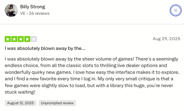 Trustpilot review about Clubhouse Casino reliability